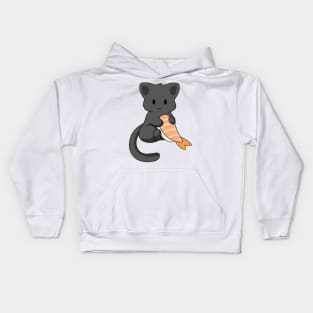 Black Cat with Prawn Sushi Kids Hoodie